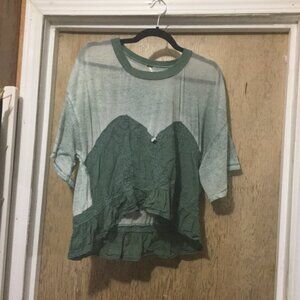 Free People top with sheer top section and back crew neck feminine size medium